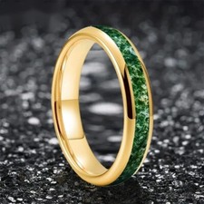 4MM Dome Edges Green Agate Stone Inlay Tungsten Carbide Ring Band For Men Women