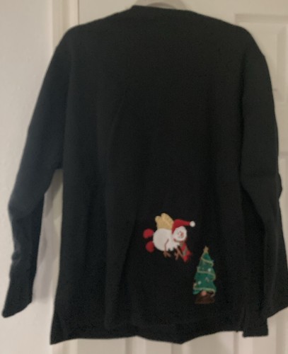 Quacker Factory Sweatshirt Size Small Christmas Tree Black Snowman Embroidered - Picture 4 of 6