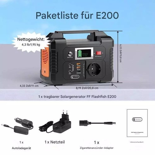 Tragbare Powerstation 200W 154Wh Kabellos Akku Solar Generator-Flashfish E200 DE - Bild 9 von 11