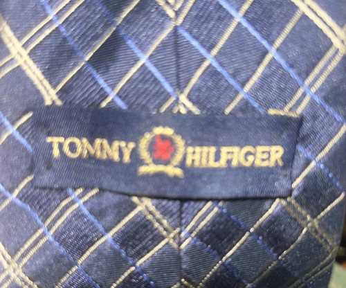 TOMMY HILFIGER KRAWATTE DUNKELBLAU GELB KARIERT 100% SEIDE - Bild 1 von 5