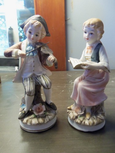 Antique Bisque Girl & Boy Victorian Figurines-Playing Violin & Reading Book - Picture 9 of 13