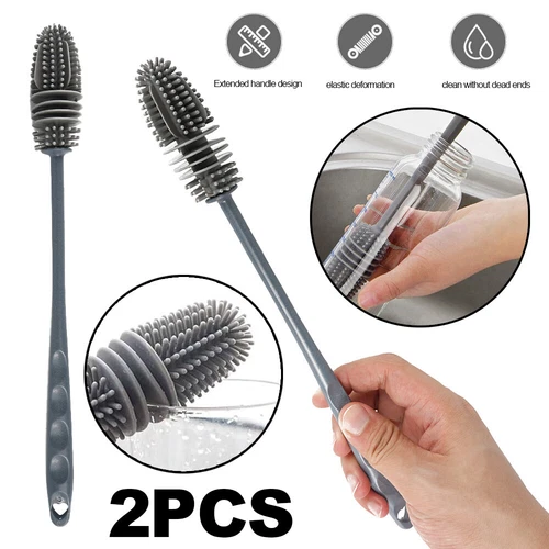 Long Handle Silicone Bottle Brush Flexible Scrubbing Cleaner Cup Washing Brush - Picture 3 of 15