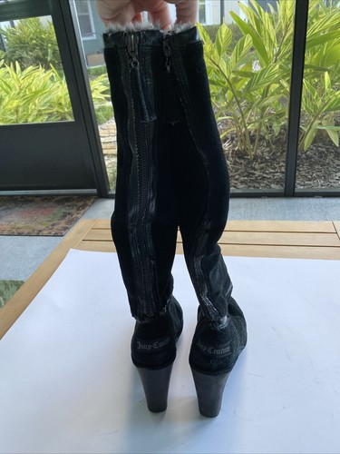 Juicy Couture Boots Knee High 8 Faux Fur Lined Rubber Heal And Sole Back Zip - Picture 2 of 5