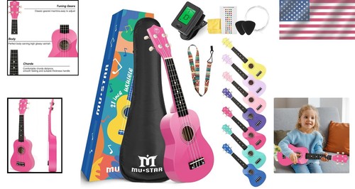 Complete 21-Inch Pink Ukulele Pack for Kids & Adults - Perfect for Beginners - Picture 2 of 10