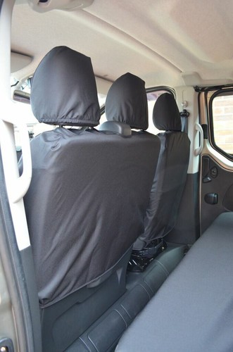 Fiat Talento Crew 2016+ Fundas de asiento delanteras impermeables (con almacenamiento) + traseras negras - Imagen 4 de 6