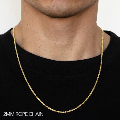 10k Yellow Gold 2mm Rope Chain D/Cut Bracelet Size 7''-9'' Hollow