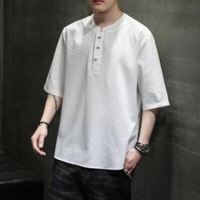 New Summer Men's Short sleeve T-shirt Cotton linen Tops Casual Thin Shirts Loose