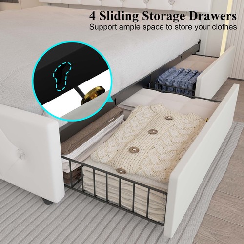 Upholstered Platform Full Queen Bed Frame with Adjustable Headboard& 4 Drawers - Picture 17 of 22