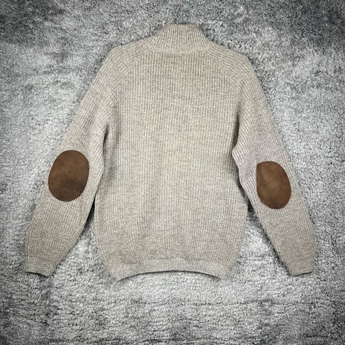 Vintage Orvis Pullover Herren groß beige Wolle Strick Ellenbogen Patches Full Zip 80er 90er - Bild 4 von 11