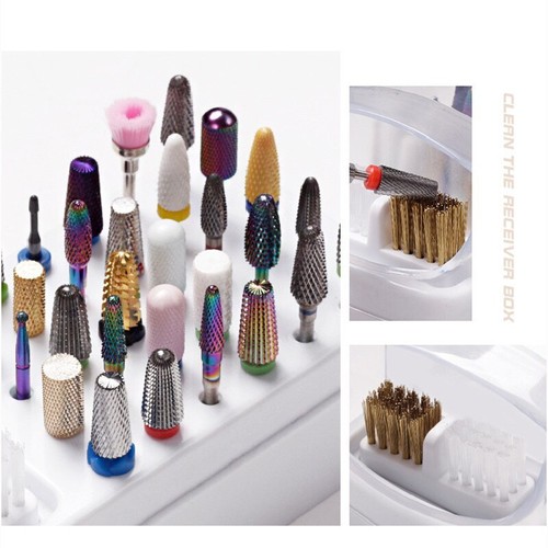 30 Holes Nail Drill Grinding Polish Head Bit Holder Clean The Storage Box 2-in-1 - Picture 6 of 19