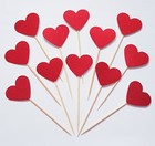 12 Red Glitter Hearts Valentines Cupcake Toppers Picks Cake decoration 1.5 inch