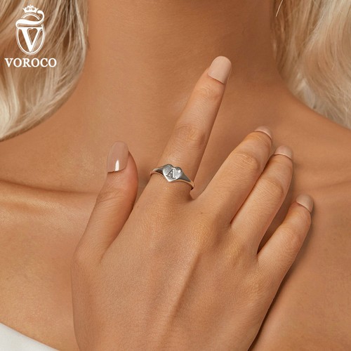 VOROCO Elegante Lettera Argento 925 Un Dito Aperto Anello Moda Donna Regali Gioielli - Foto 4 di 15