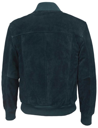 70s Mens Bomber Jacket Varsity Classic Real Suede Leather Pilot Jacket Navy Blue - Picture 2 of 6