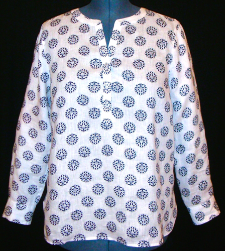 Talbots Women Linen Tunic Top size XL Petite Floral White Blue