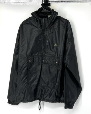 Izod Lacoste vintage lightweight windbreaker jacket men s XL Black Long Sleeve