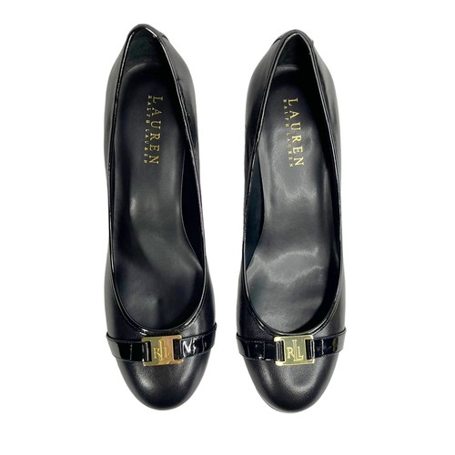 NIB Lauren Ralph Lauren Black Shelbi Kidskin & Patent Leather Heels 8B Classic - Picture 3 of 12