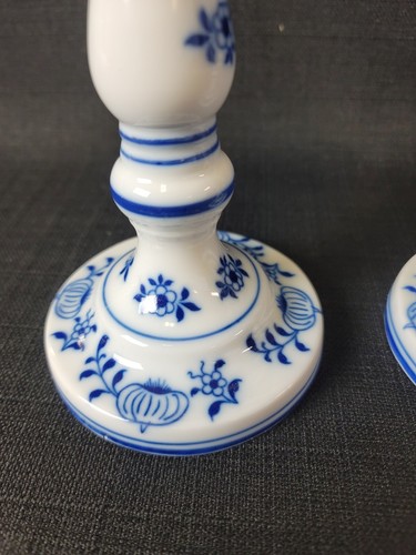 Vtg Gerald Porzellan W Germany Blue And White Candlesticks 8" - Picture 3 of 8