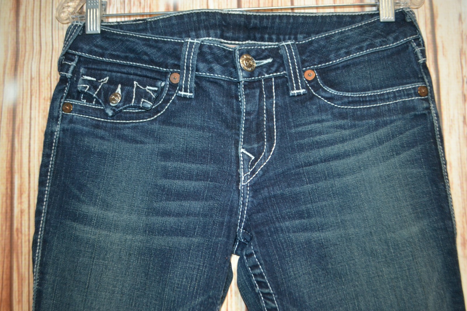 True Religion Women's Billy Straight Embellished U Pocket Flaps Jeans Sz 30x32 thumbnail 5