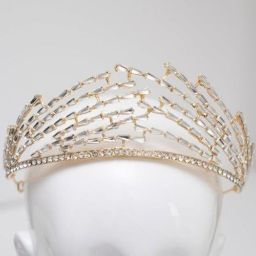 Modern Gold Rhinestone Bridal Crown. - Picture 6 of 7