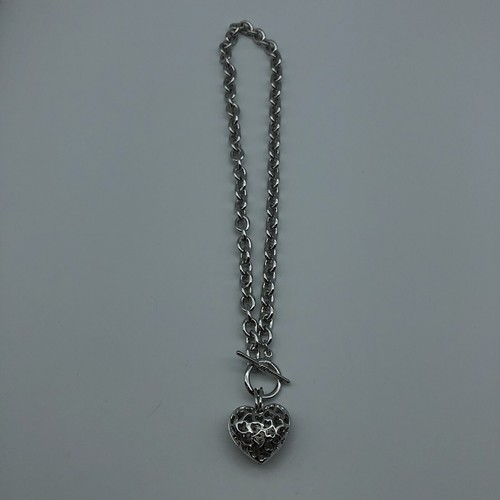 Collar vintage plateado corazón palanca estrás reversible - Imagen 5 de 12