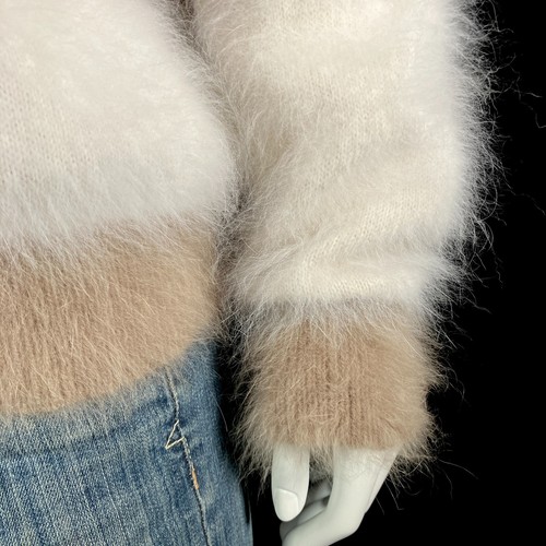 80 % Angora flauschiger braun beige geometrischer Streifen Pullover Pulli 40 Zoll Brustumfang - Bild 9 von 10