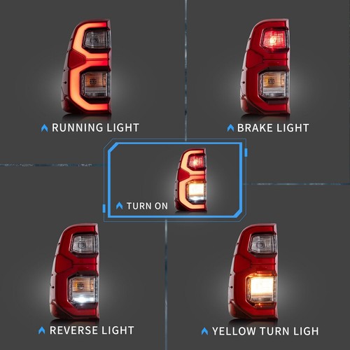 VLAND Full LED Tail Lights For Toyota Hilux 2015-2020 Red Lens Rear Lamps Pair - Picture 2 of 11