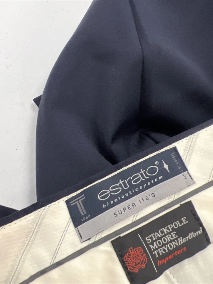 ESTRATO SUPER 100 Jack Victor Men's Navy Blue Solid Wool Dress Pants 36X30 $225 Foto 4 de 4