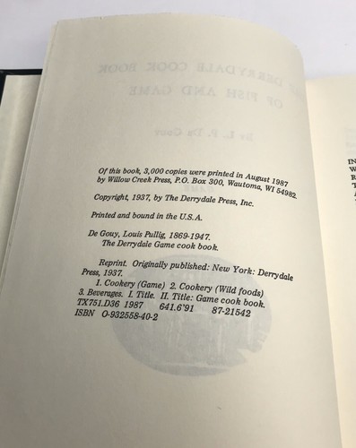 The Derrydale Game Cook Book, Master Chef Louis P. De Gouy, 1987 Ltd. Ed. 1/3000 - Picture 8 of 10