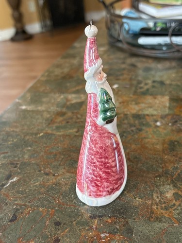 Adorno Campana de Papá Noel Vintage 5" Cerámica Irridiscente Usado en Excelente Condición - Imagen 2 de 8