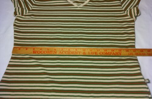 Route 66 Baby Tee T Shirt XL Beige Green Red Retro Stripe V Neck Vintage Y2K - Picture 4 of 10