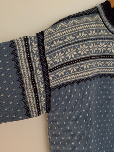Maglione Vintage LANDS END 100% Lana Grande Fair Isle Blu Fiocco di Neve Cabincore Sci - Foto 8 di 16