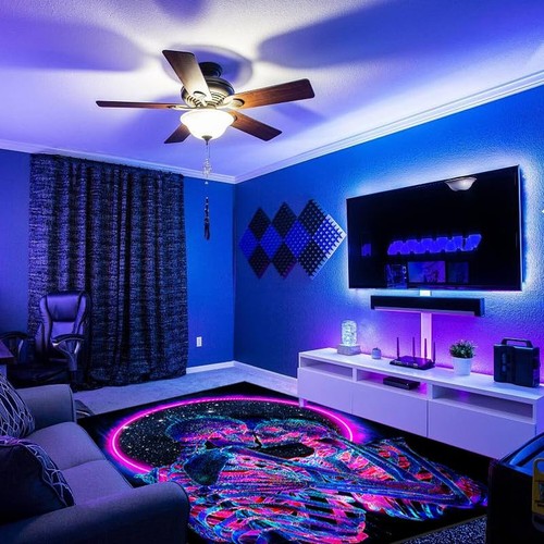 Blacklight Kiss Skull Area Rug, Neon UV Reactive Couple Skeleton Throw Rug, R... - Picture 2 of 6