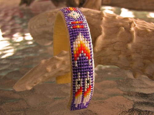 Navajo Indian Handmade Beaded Cuff Bracelet w/ Brass. 1/2-inch Wide. Mrs. John - Picture 4 of 4