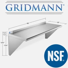 Gridmann NSF Stainless Steel 18x48 Shelf 16GA Kitchen Restaurant Wall Shelving
