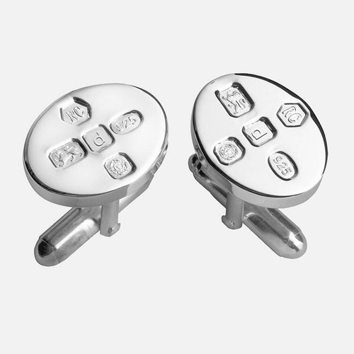 CARRS - Gemelos postes ovalados plata esterlina con sello grande - Imagen 1 de 3