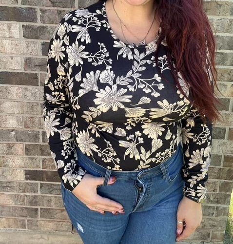 2XL LULAROE NOVA BODY ~ SCHWARZ BLUMENMUSTER ~ Gr. 20-22; Langarm - Bild 2 von 7