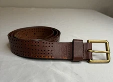Fossil Mens Size Large L Brown Perforated Leather Casual Belt Gold Buckle