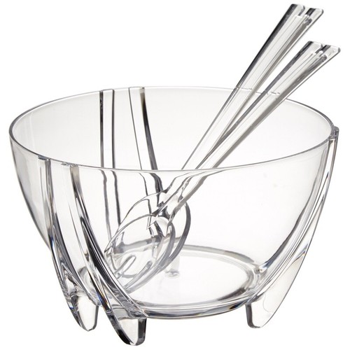Acrylic Salad Bowl W/ Servers 6 Quart Dishwasher Safe BPA Free Elegant Design US - Picture 2 of 5