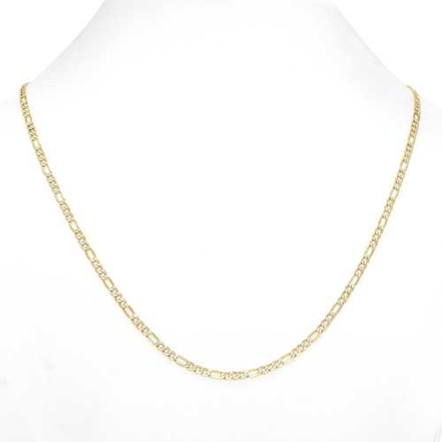 10K Yellow Gold 3.5mm Diamond Cut White Pave Figaro Link Chain Necklace 16"- 30" - Picture 32 of 99