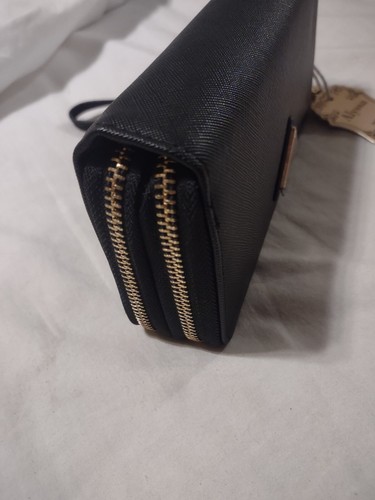 NWT Alyssa Bags Vegan Saffiano Leather Double Zippered Wristlet Wallet Black - Bild 4 von 11