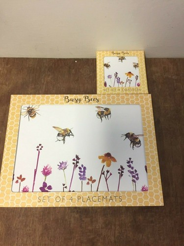 Busy Bee Placemats Coasters Four of Each - Bee Pattern Table and Drink Mat Set - Picture 8 of 10
