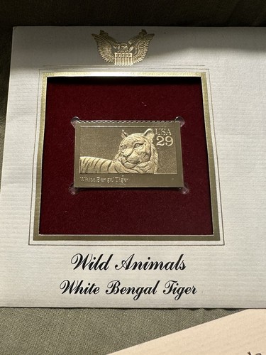 USPS Stamp Wild Animals White Bengal Tiger First Day of Issue Gold Replica Stamp - Picture 4 of 17