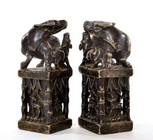 1900's Chinese Soapstone Carved Carving Water Buffalo Scholar Seal Chop - Picture 4 of 14