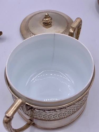 STERLINGSILBER & PORZELLAN 6 KAFFEETASSEN MIT WURSTELN & ZUCKERSCHALE & LÖFFELN - Bild 16 von 24