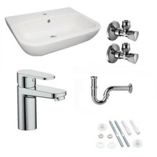 Waschtisch Waschbecken 60cm m. Armatur Siphon Eckventile Komplettset