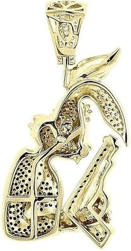 5CT Lab Created Black & White Diamond Men's Bunny Pendant 14k Yellow Gold Finish - Picture 2 of 3