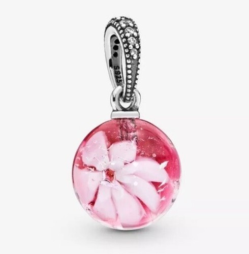 Pandora Floral Pfirsichblüte Murano Glas Anhänger Dangle Charm RAR - Bild 2 von 7