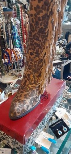 NAUGHTY MONKEY RODEO DOLL LEOPARD COWGIRL BOOTS BRONZE TRIM 7 M NEW - Picture 3 of 5