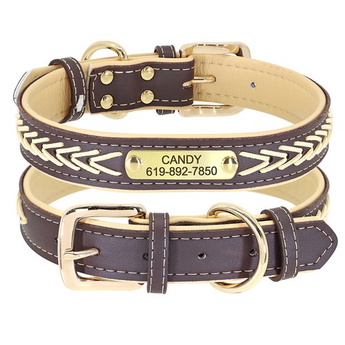 Leather Padded Custom Pet Name ID Engraved XS-XL Personalized Dog Collar Braided - Bild 16 von 35