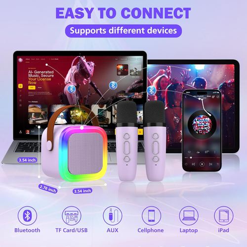 Mini Karaoke Machine for Kids Adults, Portable Bluetooth Speaker with 2 Wireless - Picture 4 of 12